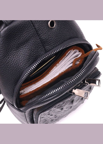 Чоловіча сумка слінг із натуральної фактурної шкіри 21400 Чорний Vintage (298571731)