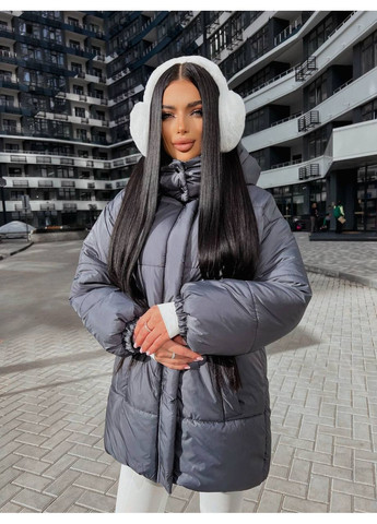 Графитовая зимняя женский зимний пуфер с куличом и внутренними лямками — замеры в описании куртка-пальто GD/GL Модний простір