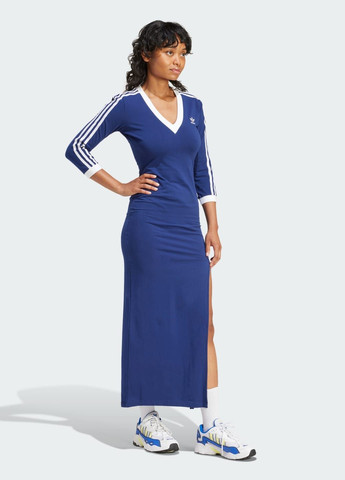 Синее спортивное платье adicolor classics 3-stripes adidas с логотипом
