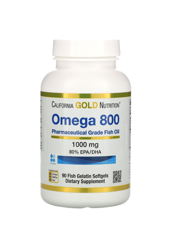Омега 800 1000 мг 80% ЕПК ДГК тригліцерид Омега 3 високої концентрації 90 капсул California Gold Nutrition (277695176)