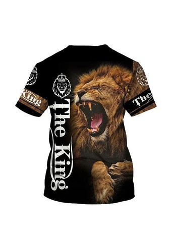 Черная футболка 3d печать фирменная мужская футболка с принтом рычит лев the king король термо дышащая летняя xl No Brand