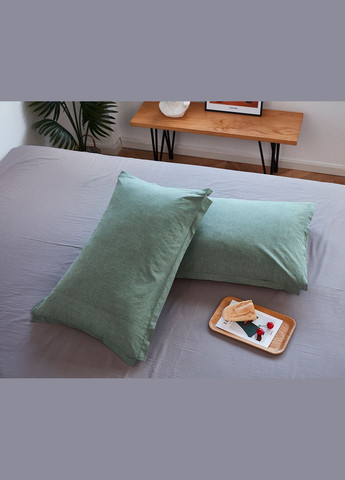 Набор постельного белья Вареный хлопок зеленый/серый Евро 200х220 (62025) Love You (337359515)