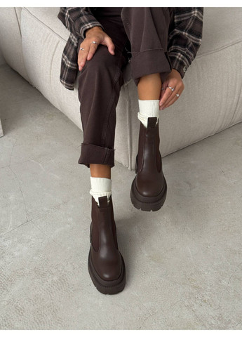 женские зимние челси nikart, шоколадные, из натуральной кожи и меха, теплые и стильные No Brand