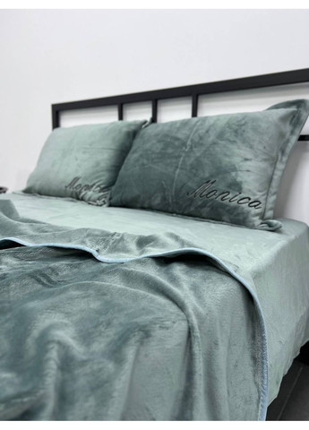 Велюровое постельное белье Моника евро 200х230 простыня на резинке 180*200*30 эвкалипт Koloco (371996496)
