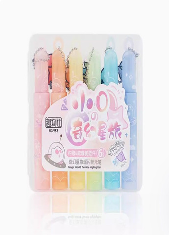 Художні акварельні акрилові маркери дитячі односторонні для скетчингу фломастери з блискітками 6 кольорів для малювання No Brand (316654763)