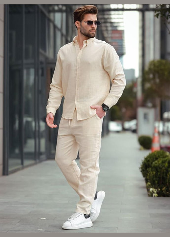 Бежевий демісезонний костюм чоловічий натуральний дихаючий матеріал льон бохо No Brand