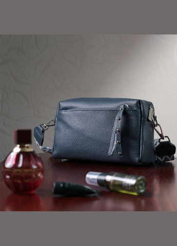 Женская кожаная сумка из стильным бегунком 22652 Синяя Vintage (331910525)