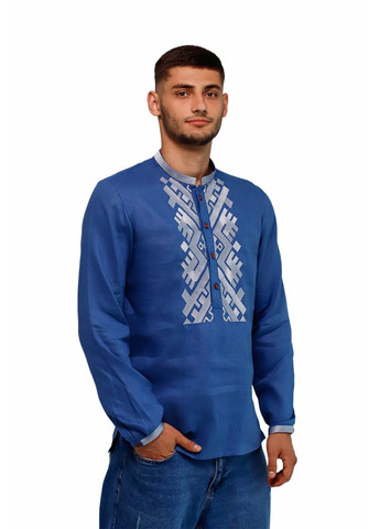 Синяя мужская вышиванка из льняного полотна (fm2149) Folk Moda (365729874)