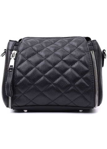 Трендовая сумка для женщин в ромбы из натуральной кожи черная 22667 Vintage (329196906)