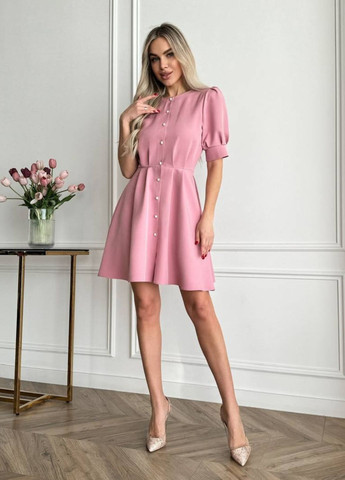 Розовое повседневный нарядное и свободное летнее платье клеш No Brand однотонное