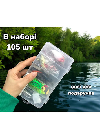 Набор рыболовных силиконовых приманок в коробке: воблеры блесены колебалки спиннербейты, джига фанатик, крючки No Brand (358203057)