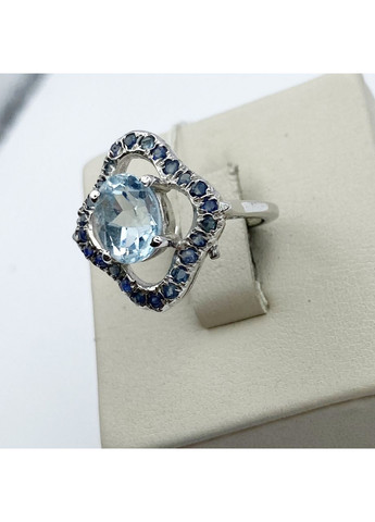 Кольцо серебряное с голубым топазом и кубическим цирконием 17,5 4,68 г No Brand (370142466)