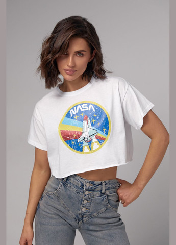 Укороченная женская футболка с принтом Nasa Liton - (296988214)
