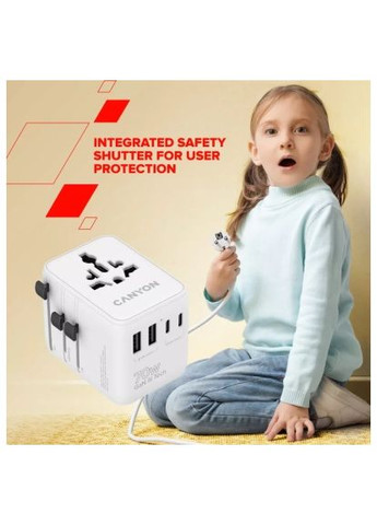 Зарядний пристрій (CNS-TA70W1006W) Canyon OnTour 70 3xUSB-C + 2xUSB-A EU/UK/US/AUS 70W White (369881085)