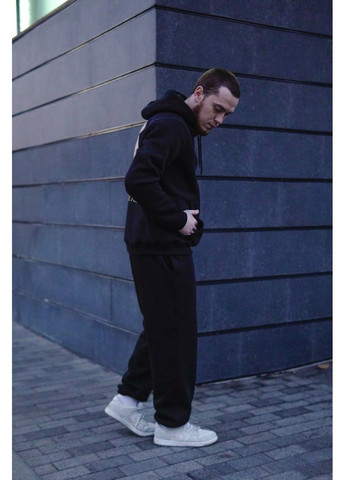 Черный демисезонный костюм 010 трехнить на флисе,dtf печать штаны и кофта Україна