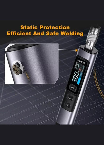 Паяльник профессиональный HS-02A Max Серый/Черный 100 Вт/Type-C + 6 насадок и чехол Fnirsi (340112388)