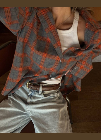 Оранжевая повседневный рубашка в клетку Україна с длинным рукавом