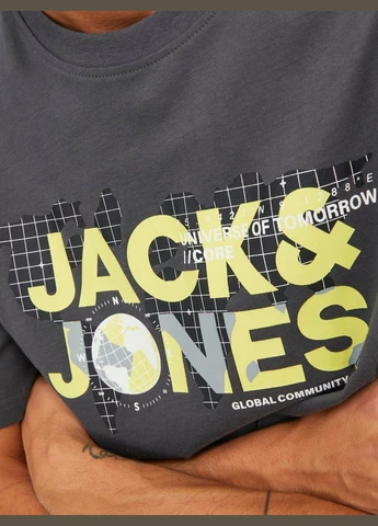 Темно-сіра футболка basic,темно-сірий з принтом,jack&jones Jack & Jones