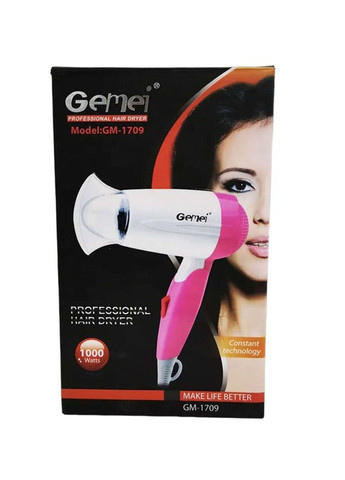 Фен для высушивания волос дорожный со складывающейся ручкой и насадкой концентратор 1000 Вт Gemei GM-1709 (299900110)