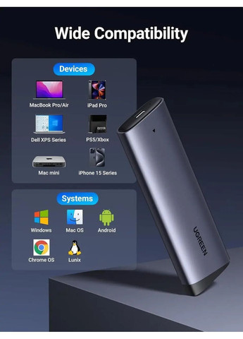 Внешний корпус карман для жесткого диска SSD M.2 NVME CM767 10 Гбит/с USB C 3.2 Gen 2 Ugreen (365301547)