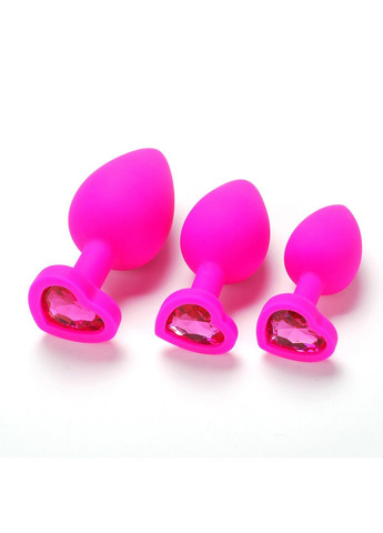 Комплект силиконовых анальных пробок розового цвета с кристаллом S, M, L We Love (294444859)