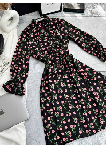 Чорна повсякденний, коктейльна, вечірня, кежуал жіноча сукня в квітку FINO Mode з квітковим принтом
