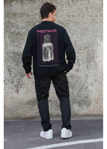 Черный утепленный оверсайз свитшот на флисе с принтом mistake black Without (362357870)