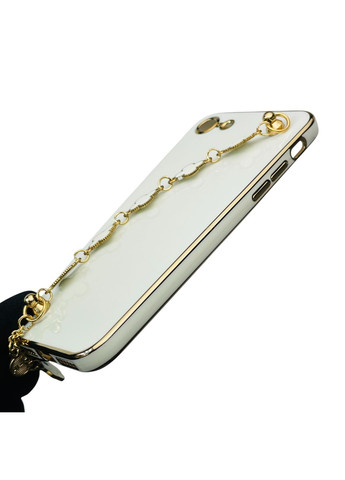 Чохол для телефона iPhone 7 жіночій із ремінцем з прикрасами та золотою окантовкою на айфон 7 білий gs1 Apple (366236707)