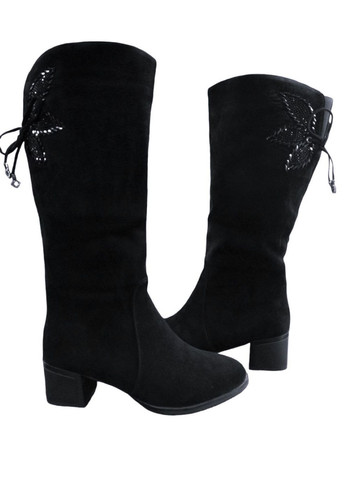 Зимние элегантные зимние женские сапоги с украшениями бисера на среднем каблуке 39 (26 см) черные Mea Balan с бисером, с вышивкой