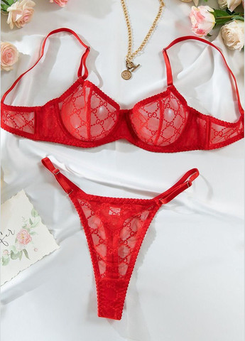 Красный демисезонный соблазнительный комплект женского белья с брендированной нашивкой бюстгальтер с косточками регуляторами нижнее белье с логотипом Cindylove
