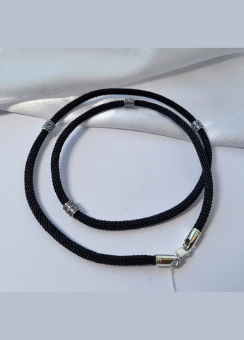 Чорний Шнурок на шию см плетений меланж 4 мм зі вставками срібло 925 проби Чорнене 44002 5.20г No Brand (331148505)
