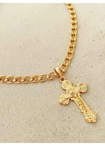 Позолочений Ланцюжок 45см + Хрестик. Позолота No Brand (397337488)