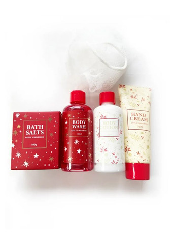 Подарунковий набір для ванни та догляду за тілом Bath Set в косметичці Apple Cinnamon аромат яблука та кориці, 6 од. No Brand (370623167)