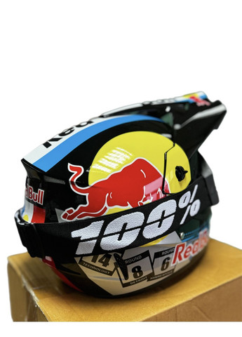 Эндуро кроссовый мотошлем Helmet Red Bull + очки Profi Black прозрачное стекло No Brand (370677345)
