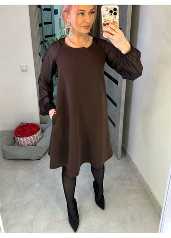 Коричнева святковий стильна сукня вільного крою кльош No Brand