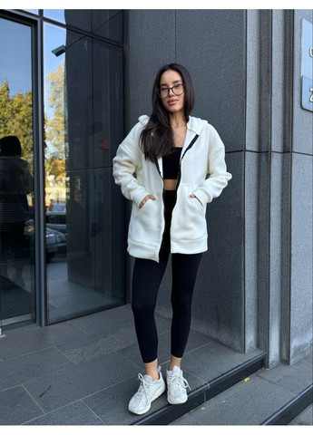 Женская теплая кофта на змейке свободного кроя молочного цвета 34937 No Brand (362343233)