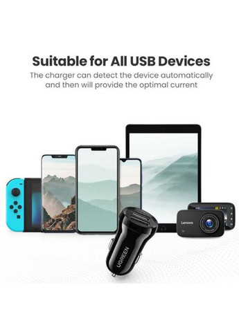 Автомобильное зарядное устройство ED018 24W 2xUSB Charger Черный Ugreen (306447652)