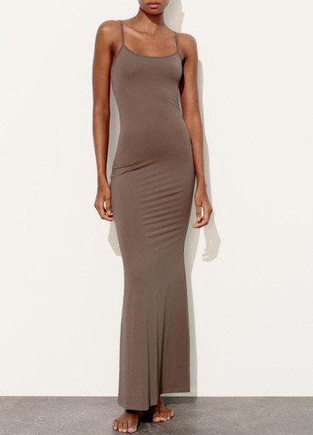 Серо-коричневое повседневный платье Zara однотонное