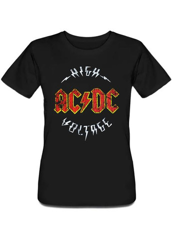 Черная летняя женская футболка ac/dc - high voltage (чёрная) Fat Cat