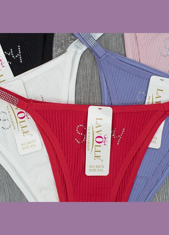 Комплект жіночих трусиків у рубчік зі стразами 5 шт Lavolle Стрінги (315922639)