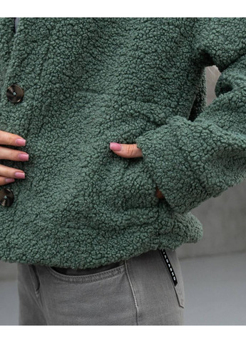 Оливкова демісезонна куртка жіноча з текстурної овчини на підкладці тепла укорочена тедді стилі zara куртка-піджак No Brand Ted C8