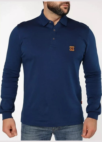 Темно-синяя футболка-поло мужское с длинным рукавом для мужчин Hermes с логотипом