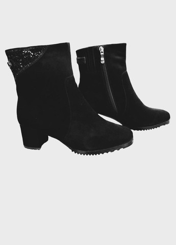 Зимние классические женские зимние ботинки на среднем каблучке и цигейке 38 (25 см) стилы Velly со стразами, с заклепками из натуральной замши