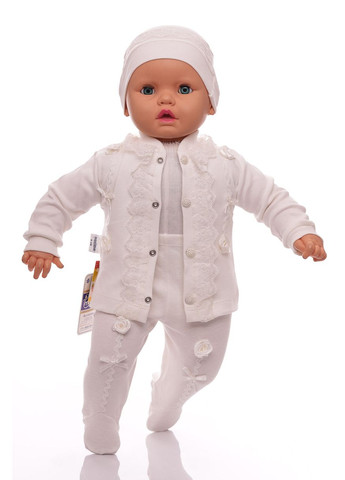 Білий демісезонний комплект для новонародженої дівчинки з трояндочкою трикотажний білий 62 см (33038) BABYKROHA