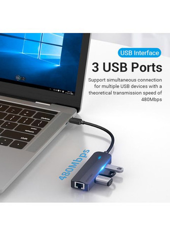 USB-хаб USB-C to USB 3.0*3/RJ45/Micro-B HUB 0.15M Black ABS Type (TGPBB) Vention (372677954)