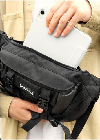 Большая мужская поясная сумка бананка для планшета DynamicDart черная тканевая (R-80411701m-VS) Sambag (302450084)