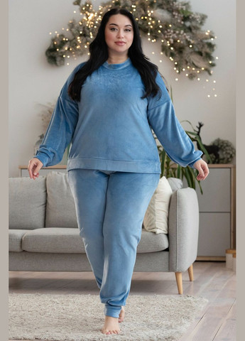 Комбінована всесезон тепла велюрова піжама брючна пбл1500 блакитний MiaNaGreen