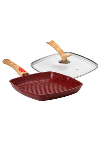 Алюминиевая сковорода-гриль 28 см со стеклянной крышкой Square Red HP-4-462R MGC (306848939)