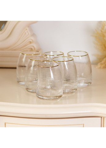 Набор стаканов 6 штук 400 мл изогнутые стенки для напитков прозрачные рифленые бокалы для воды ProDobro (364193062)