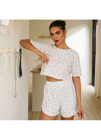 Белая женская пижама sm24107ayh футболка и шорты белая с красными сердечками 5шт Lesko